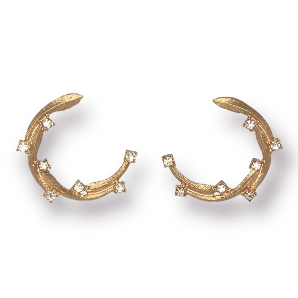 NEW Badgley Mischka Gold Textured Crescent Moon Celestial Crystal Hoop Earrings